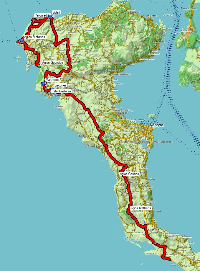 Mapa výletu a Agios Georgios north do Agios Georgios south