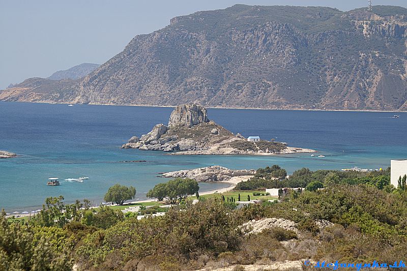 Kos, ostrovček Kastri a ruiny Agios Stefanos pred ním